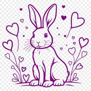 A sitting rabbit surrounded by floral patterns with embedded love hearts.