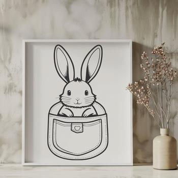A simple vector illustration of a rabbit's face with a curious expression.