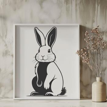 A detailed illustration of a rabbit in a sitting position.