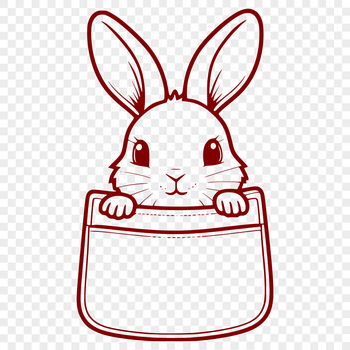 Vector illustration of a rabbit peeking out from behind a pocket.