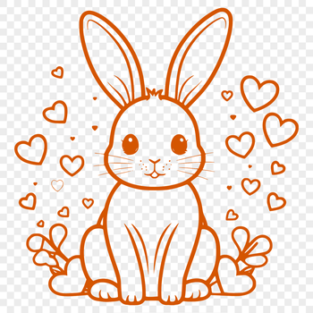 A cartoon rabbit sitting with love hearts surrounding its body.