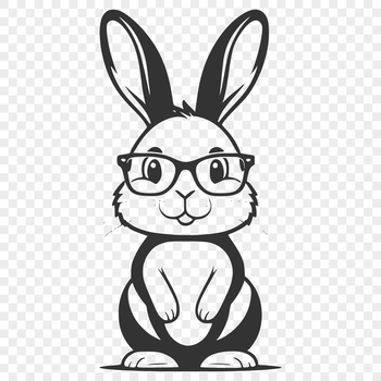 A sitting rabbit wearing glasses in a simple vector design.