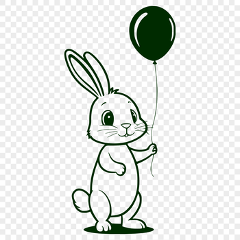 A full-body illustration of a standing rabbit with a balloon, suitable for various uses including clip art and vector design.