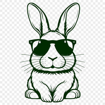 A cartoon rabbit sitting with its front paws crossed, wearing trendy sunglasses.