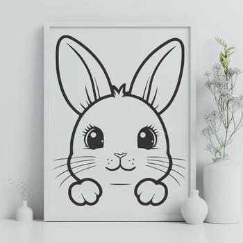 A vector illustration of a rabbit's head with detailed features.