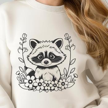 An SVG design featuring a cute raccoon with intricate details.