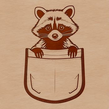 A raccoon peeking out from behind a tree stump, depicted in high-quality vector graphics.