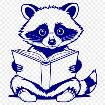 A raccoon character holding an open book, depicted as vector art for various design purposes.