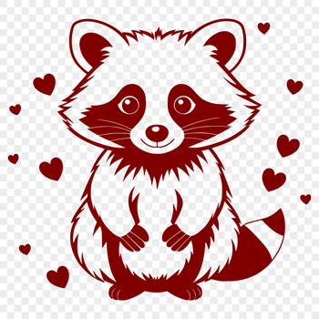 A cartoon racoon with love hearts surrounding its face, created as a digital vector graphic.