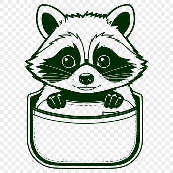 A vector illustration of a raccoon peeking out from its pocket.