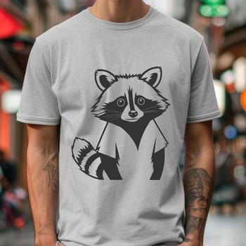 An SVG graphic featuring a raccoon icon with clean lines and flat colors.