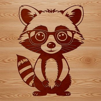 A cartoon-style illustration of a raccoon with bandit-like markings on its face and a bushy tail.