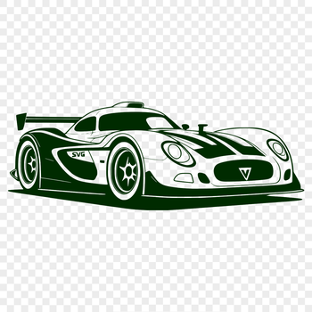 A sleek racing vehicle with a detailed engine design, ideal for cutting out on a Cricut or laser cutter.