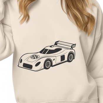 A high-speed racing vehicle with sleek design elements.