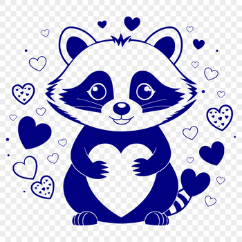 Raccoon clip art illustration with heart details.