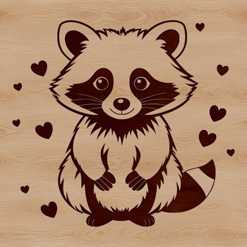A vector illustration of a raccoon with hearts surrounding it.