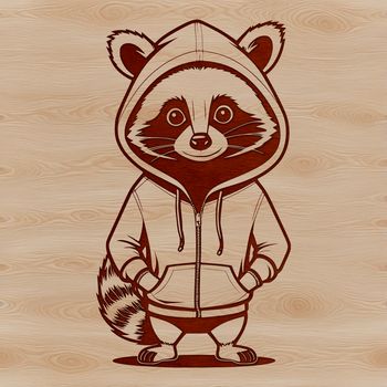 A realistic illustration of a raccoon in a hoody, suitable for graphic design projects.