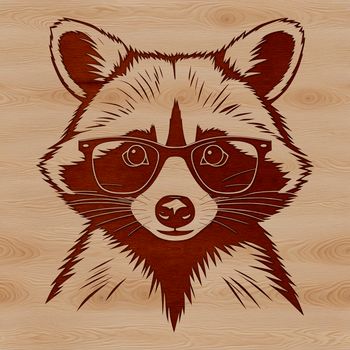 A cartoon racoon character wearing glasses in a vector format.