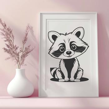 A vector illustration of a masked raccoon in various poses, suitable for digital design and craft projects.