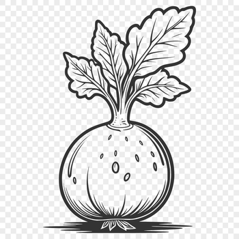 Illustrative vector drawing of a radish plant with roots and leaves.