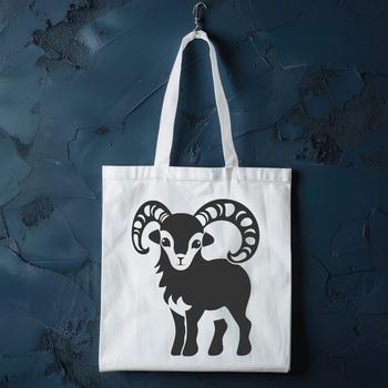 A detailed illustration of a ram standing on a green hillside.