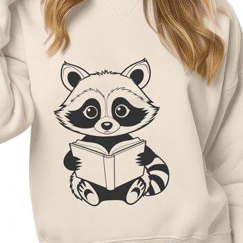A masked raccoon character engaged in reading a book, suitable for vector design projects.
