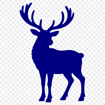 A silhouette illustration of a reindeer in a festive holiday setting.