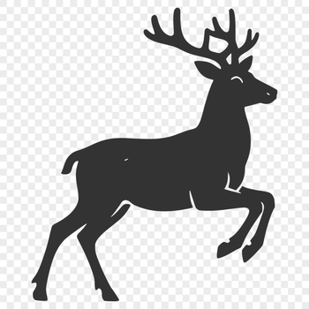 A silhouette of a reindeer standing on one leg, ready to take flight.