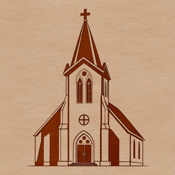 A simple illustration of a classic Protestant church with a traditional design and architecture.