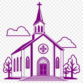A graphic representation of a traditional Christian place of worship with a prominent sanctuary.
