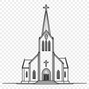 A detailed illustration of a traditional Protestant church with a steeple, designed as vector art for graphic design.