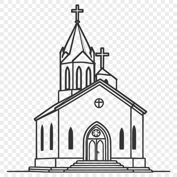 Detailed outline of a church building with architectural features, suitable for vector design and cutting projects.
