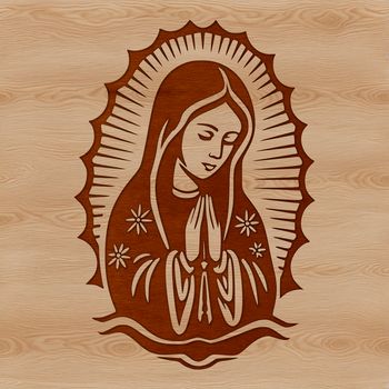 A detailed illustration of the Virgin Mary in ornate robes, rendered in vector format.