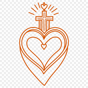 A stylized illustration of the Sacred Heart, a symbol often associated with Christianity.