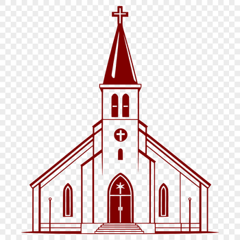 A digital illustration of a Baptist church building with simple architectural details.