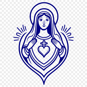 A stylized illustration of the Immaculate Heart, a religious symbol often depicted in Catholic art.