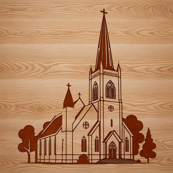 A simple outline illustration of a Baptist church building with a steeply pitched roof.