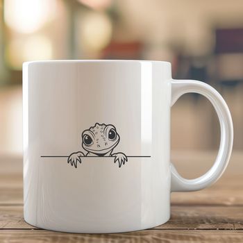 A close-up illustration of a lizard peeking out from behind a rock, suitable for vector design and cutting machine templates.