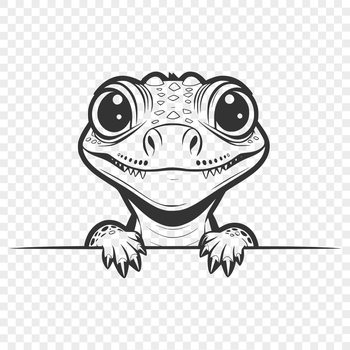 A green reptile peeking out from behind a rock, illustrated in vector format.