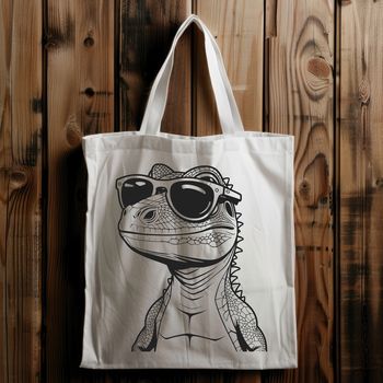 A green reptile with sunglasses on its head, posing for a fun illustration.
