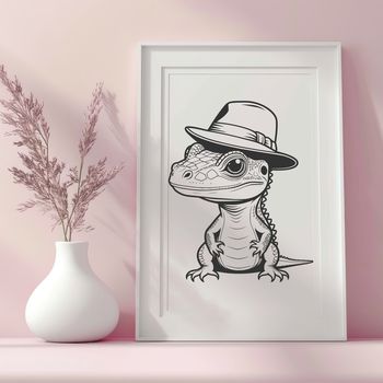 A cartoon lizard wearing a fedora-style hat, illustrated as a vector graphic.