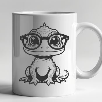 A reptile wearing glasses in an illustration style.