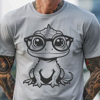 A cartoon lizard character with glasses on its head, designed as vector art.
