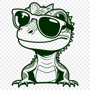 An illustration of a reptile wearing sunglasses in a cartoonish style.