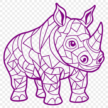 A detailed illustration of an adult rhino in its natural habitat.