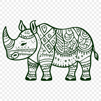 A high-quality illustration of a rhino in black and white, suitable for vector graphics.
