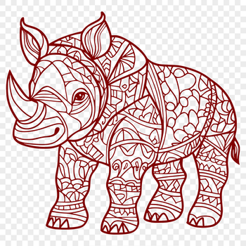 A stylized illustration of a rhinoceros in various poses.