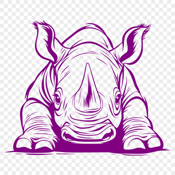 A detailed illustration of a rhinoceros peeking out from behind a tree, suitable for vector art projects.