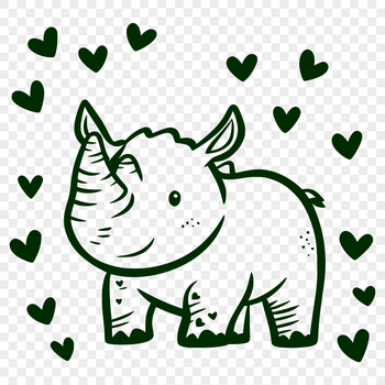 A rhino silhouette with hearts surrounding its body.
