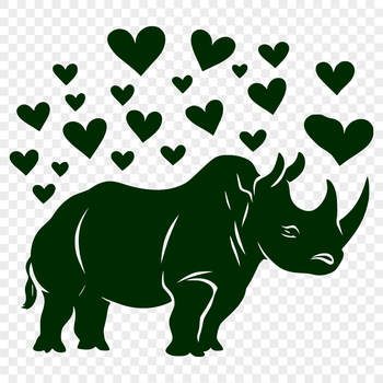A rhinoceros animal illustration with heart motifs.